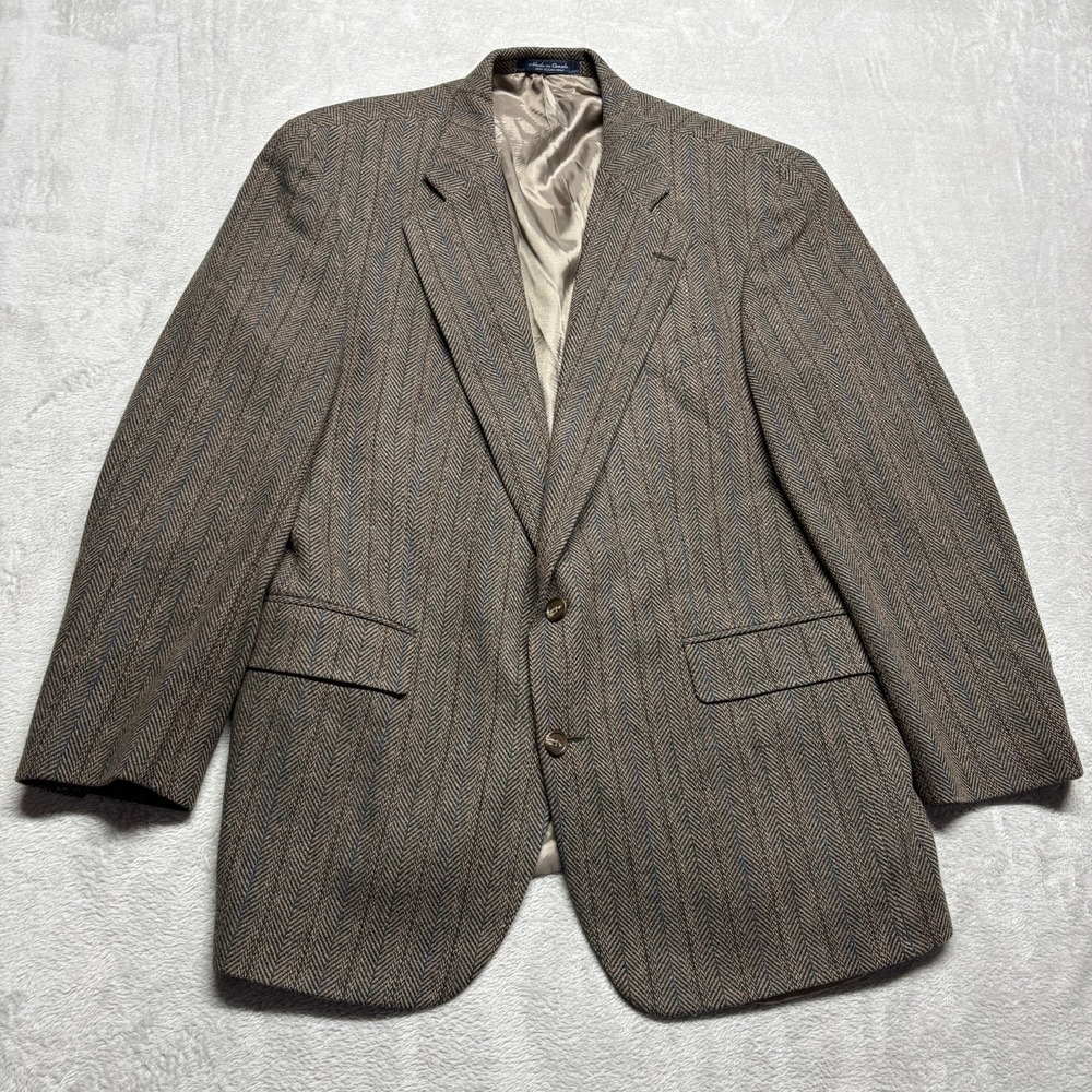 Vintage Chaps Ralph Lauren Blazer Mens 44T‎ Wool Herringbone Stripe Sport Coat
